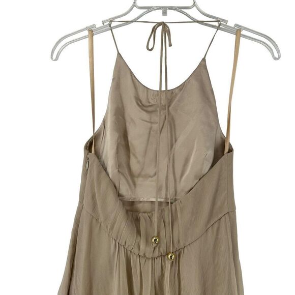 Milly Silk Beaded Halter Dress Knee Length Beige Formal Size 2 Party Cocktail - Picture 11 of 15